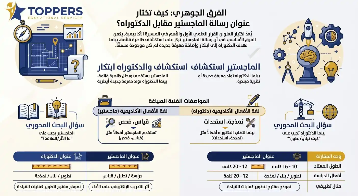 الفرق بين عنوان رسالة الماجستير وعنوان الدكتوراه الفرق بين عنوان رسالة الماجستير وعنوان الدكتوراه