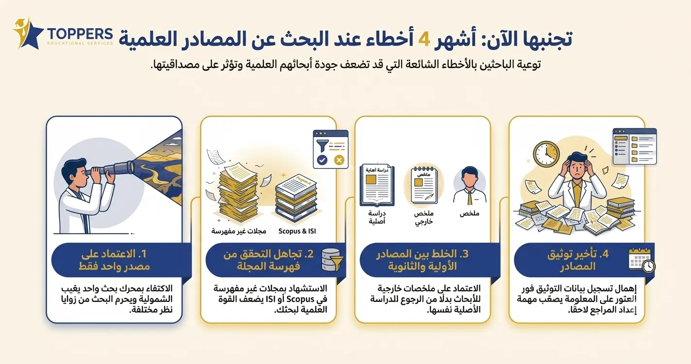 أخطاء شائعة عند البحث عن مصادر علمية أخطاء شائعة عند البحث عن مصادر علمية