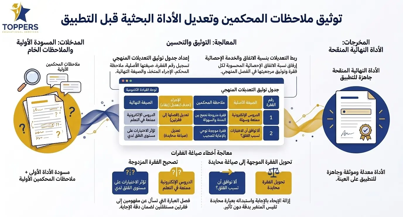 توثيق ملاحظات المحكمين وتعديل الأداة قبل التطبيق توثيق ملاحظات المحكمين وتعديل الأداة قبل التطبيق