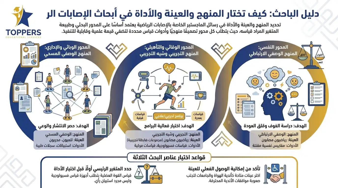 كيف تختار المنهج والعينة والأداة في رسائل ماجستير عن الإصابات الرياضية؟ كيف تختار المنهج والعينة والأداة في رسائل ماجستير عن الإصابات الرياضية؟