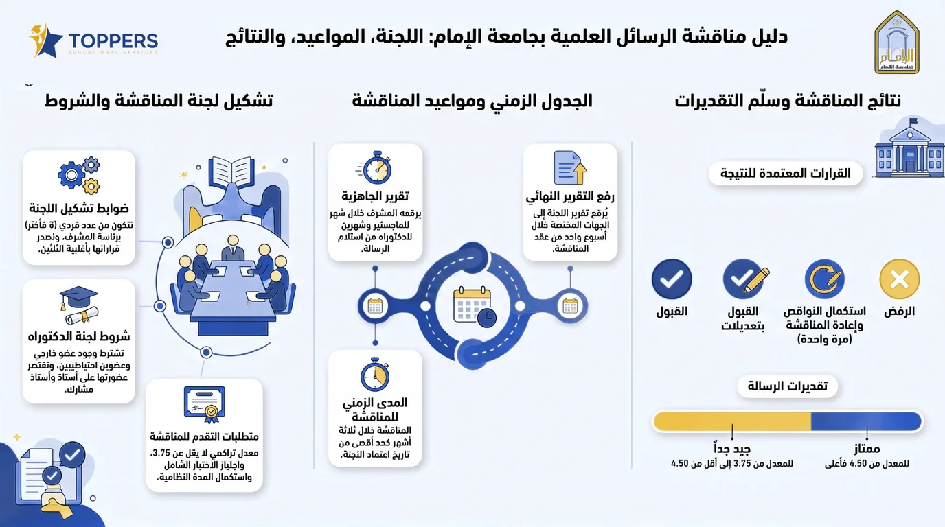 دليل رسائل الماجستير والدكتوراه بجامعة الإمام: أي دليل تستخدم ومتى؟ 3 مناقشة الرسائل العلمية في دليل رسائل الماجستير والدكتوراه بجامعة الإمام